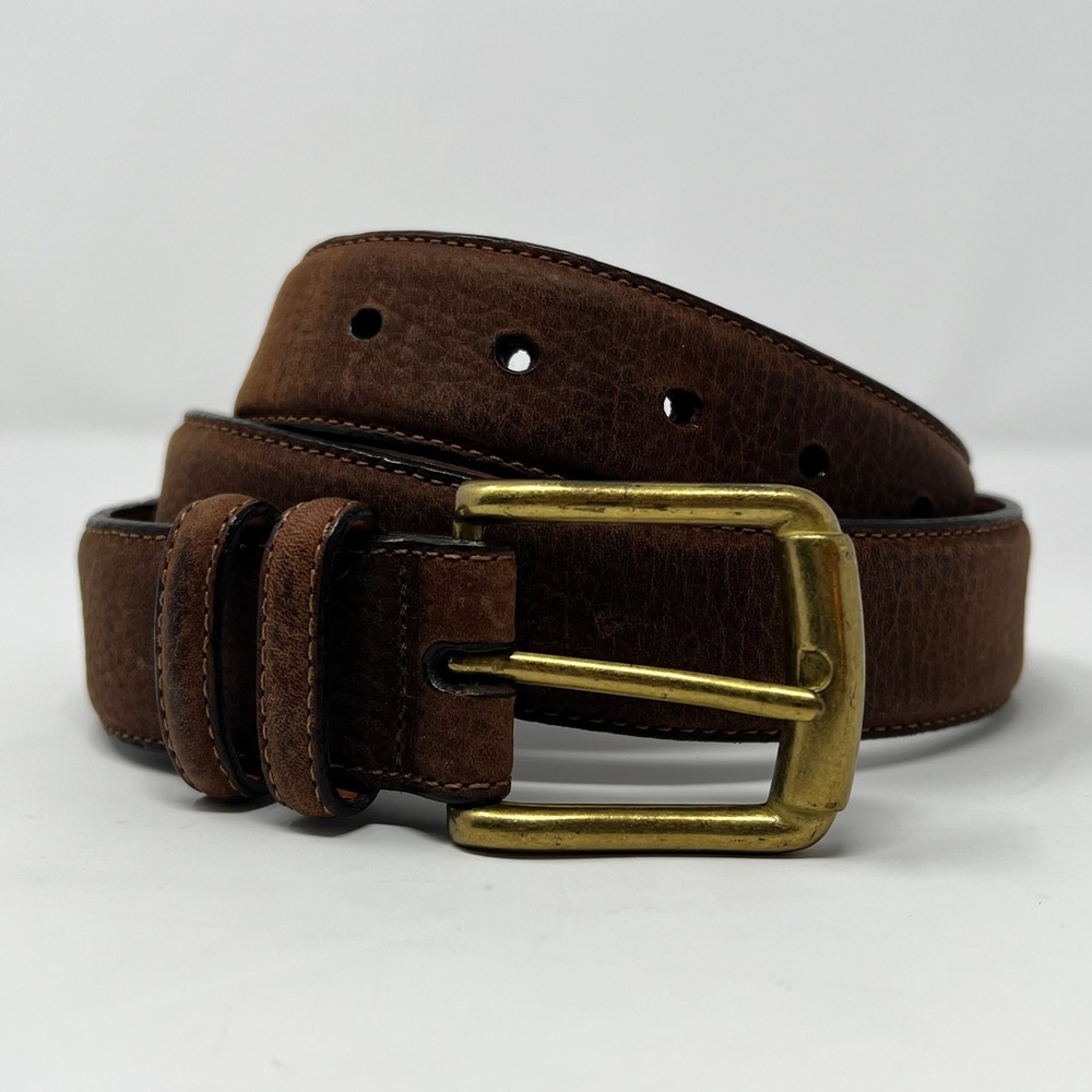Vintage Brighton Brown Textured Leather Belt Brass Buckle Women's Size 32